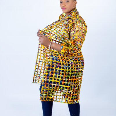 Sue Lemon Yellow Ankara Weaved Mid Puff Sleeve Throw