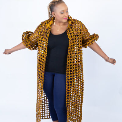 Tiana Mustard Ankara Weaved Long Puff Sleeve Overthrow