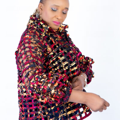 Ami Red Ankara Weaved Waist-Length Overthrow