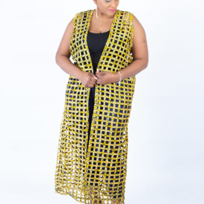 Yellow Ankara Weaved Full Length Sleeveless Overthrow