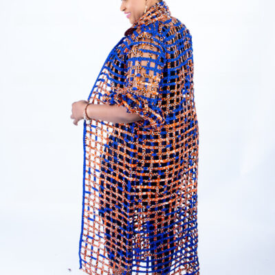 Tiana Deep Blue Ankara Weaved Long Puff Sleeve Overthrow