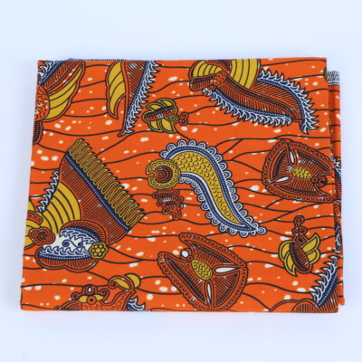 African Beautiful Orange Tribal Pattern 6-yard Fabric