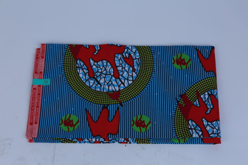 African Blue and Red Bird Ankara Pattern 6-yard Fabric
