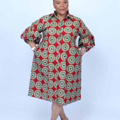Ankara African Print Shirt Style Mini Dress With Balloon Sleeves