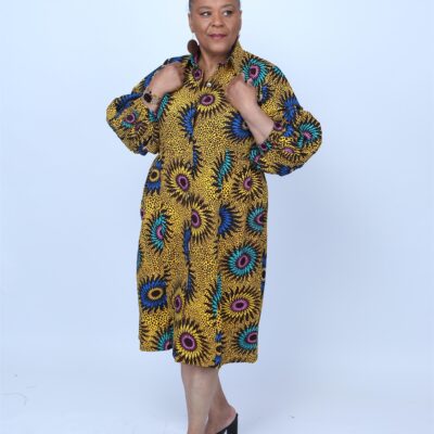 Ankara Multi  African Print Shirt Style Mini Dress With Balloon Sleeves