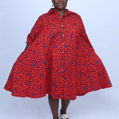 Ankara Plus Size Red African Print Shirt Dress
