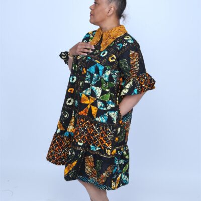 Plus Size Gold Collar Dark Blue African Dress