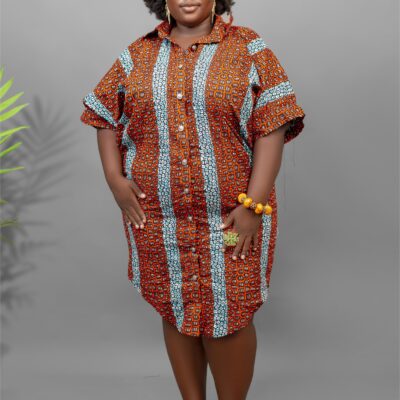 Plus Size African Print Shirt Dress - Abike