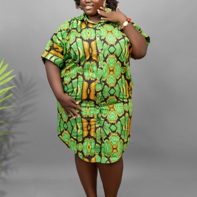 Plus Size African Print Shirt Dress - Nini