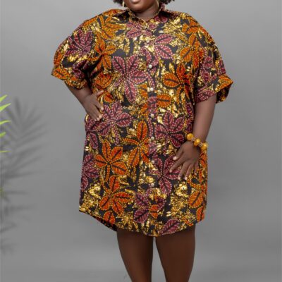 Taske Plus Size African Print Shirt Dress