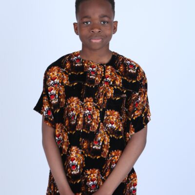 Kids Traditional Isiagu Shirt – African Heritage Lion Head Top