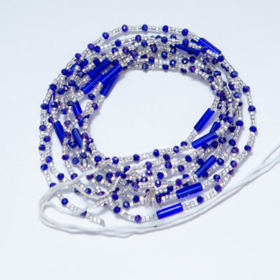 White and Blue  and Gold Waist beads