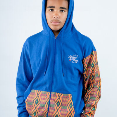 Unisex Afro-Fusion Zip Hoodie with Printed Panel Accents
