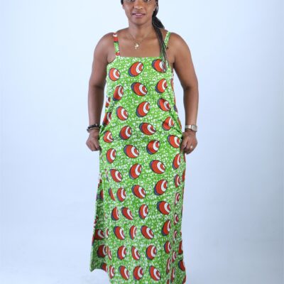 Vibrant African Print Maxi Dress with Spaghetti Straps - Ali