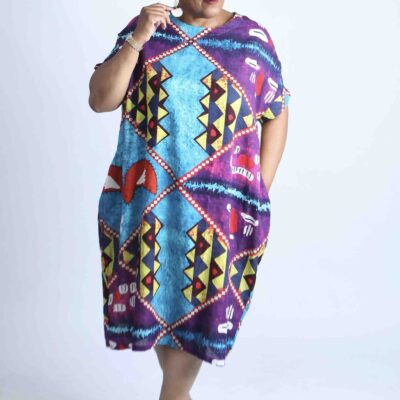 Geometric Print Relaxed fit Italian Dress – Purple