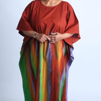Vibrant Striped African Kaftan With Matching Scarf - Derin