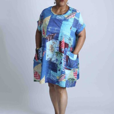 Geometric Print Relaxed fit Italian Dress – Blue