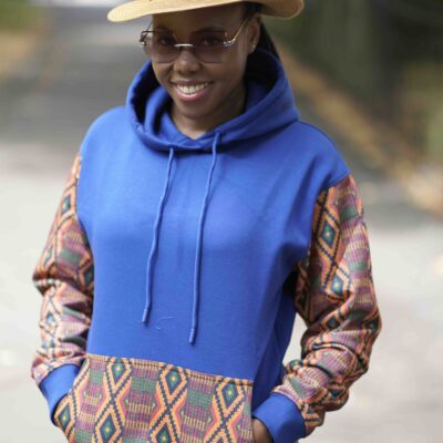 Blue Unisex Afro-Fusion Design Zip Hoodie
