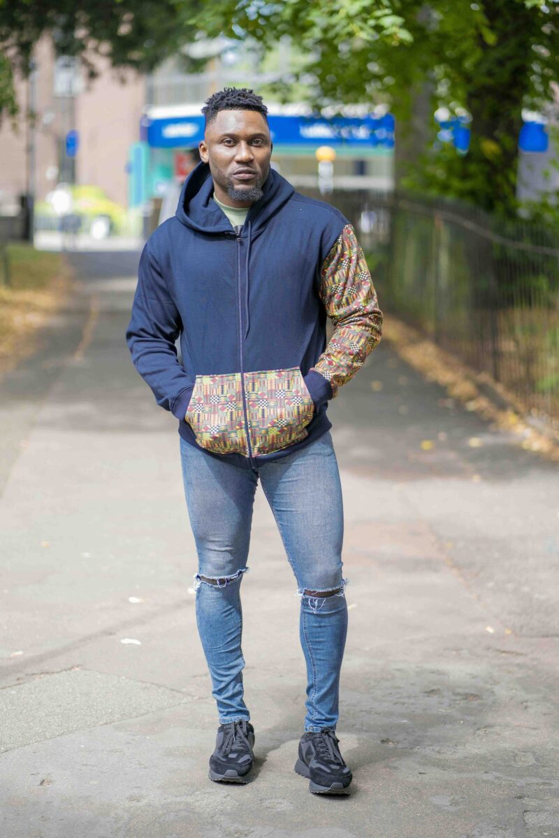 Unisex Afro-Fusion Zip Hoodie sweatshirt -Navy Blue