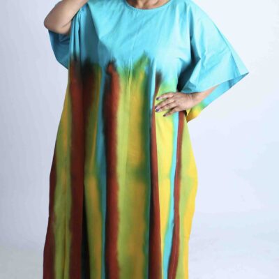 Vibrant Striped African Kaftan With Matching Scarf  - Kande