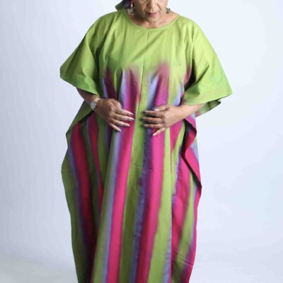 Vibrant Striped African Kaftan With Matching Scarf - Tia