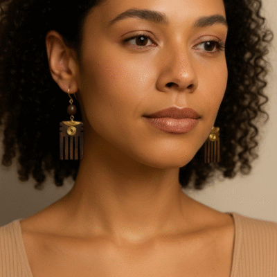 Handcrafted Wooden African Kenyan Earrings - Comb Drops