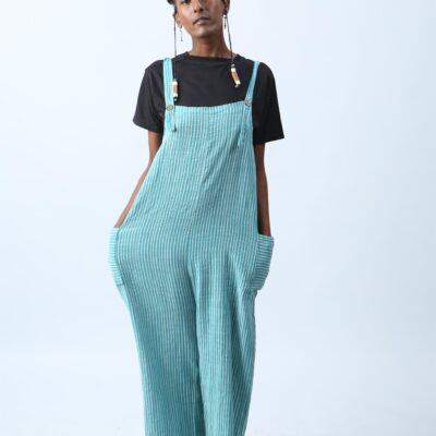 Blue Relaxed Fit Artisan Jumpsuit with Pockets