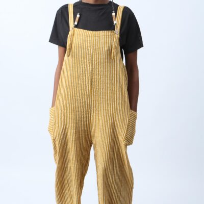 Yellow Relaxed Fit Artisan Jumpsuit with Pockets