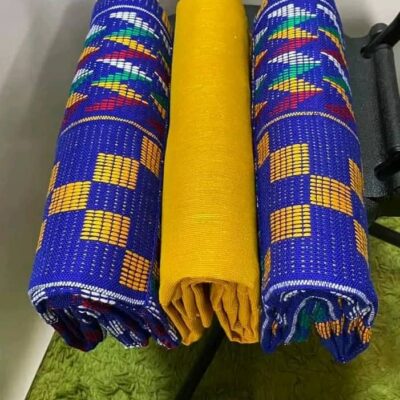 Blue & Yellow Fusion Authentic Handwoven Kente Cloth
