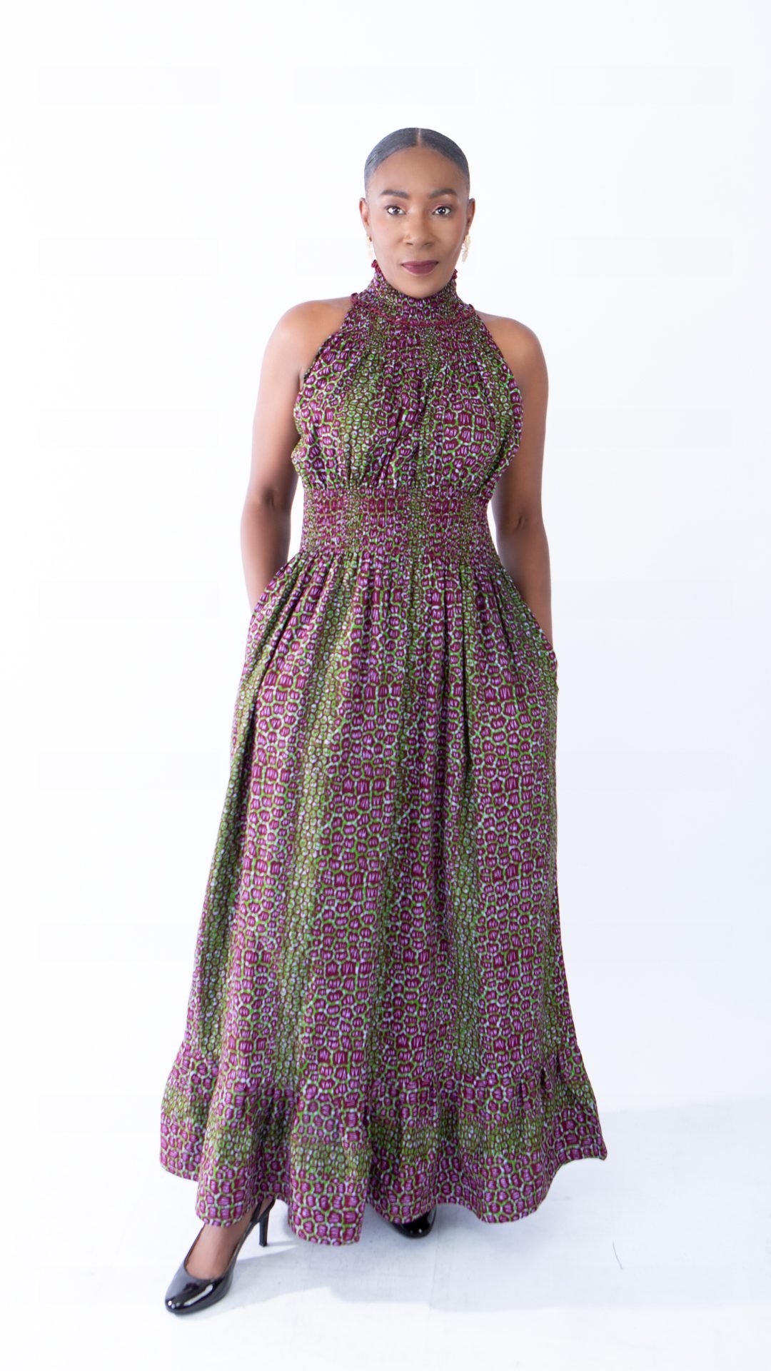 Denise Stunning Purple and Green Blend Ankara Halter Maxi