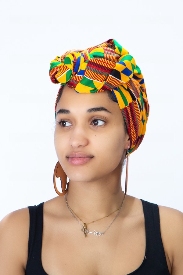 Teki Headwrap in Kente Cotton African Print