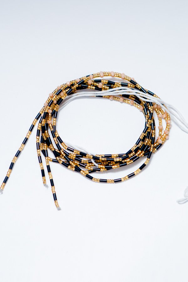 Black and Gold Waist Beads with Thread Ties - Image 3