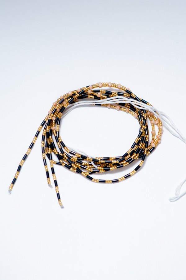 Black and Gold Waist Beads with Thread Ties