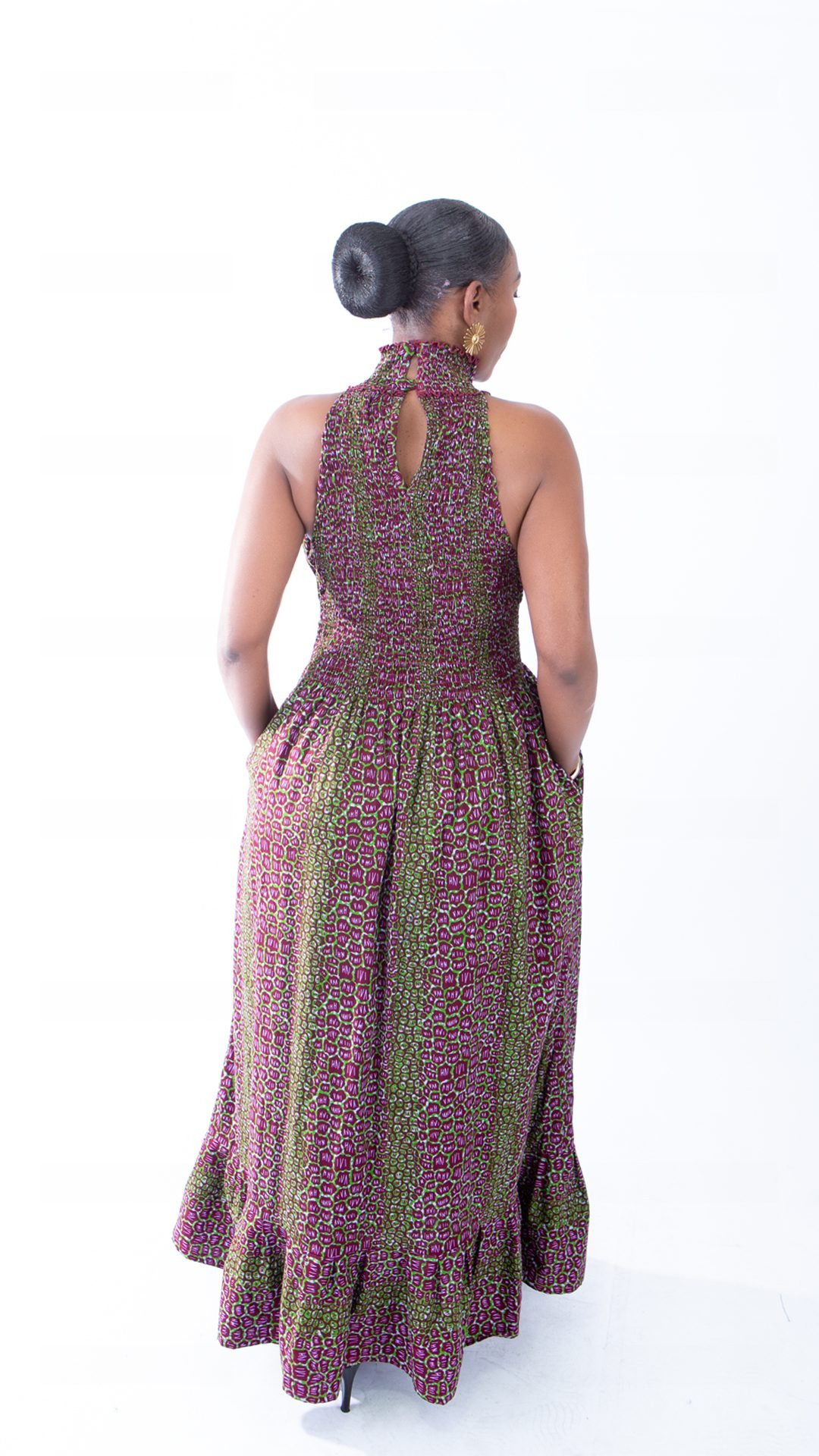 Denise Stunning Purple and Green Blend Ankara Halter Maxi - Image 2