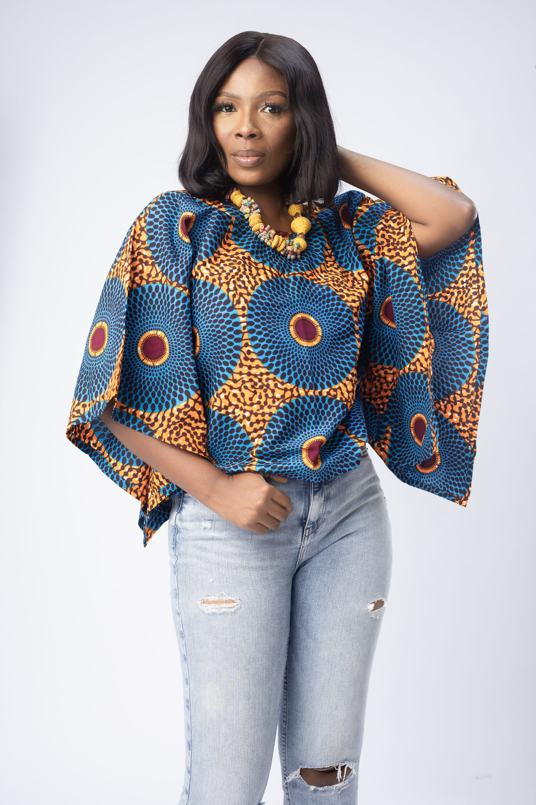 Beautiful Beau Batwing African Ankara Round Neck Top - Image 2