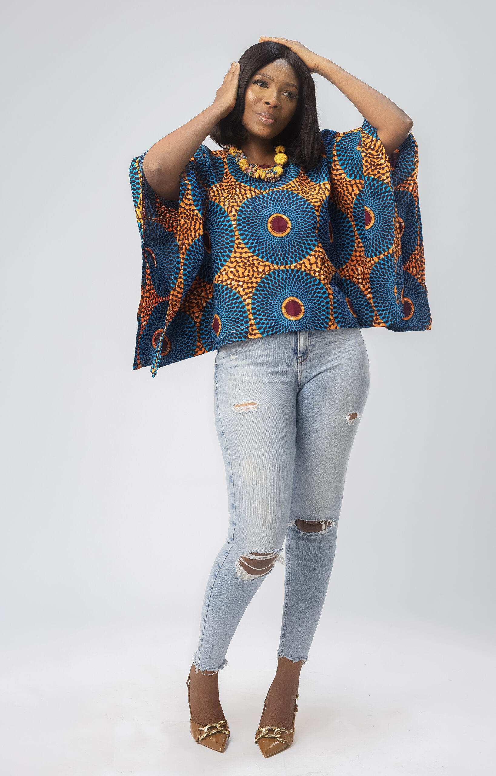 Beautiful Beau Batwing African Ankara Round Neck Top - Image 5