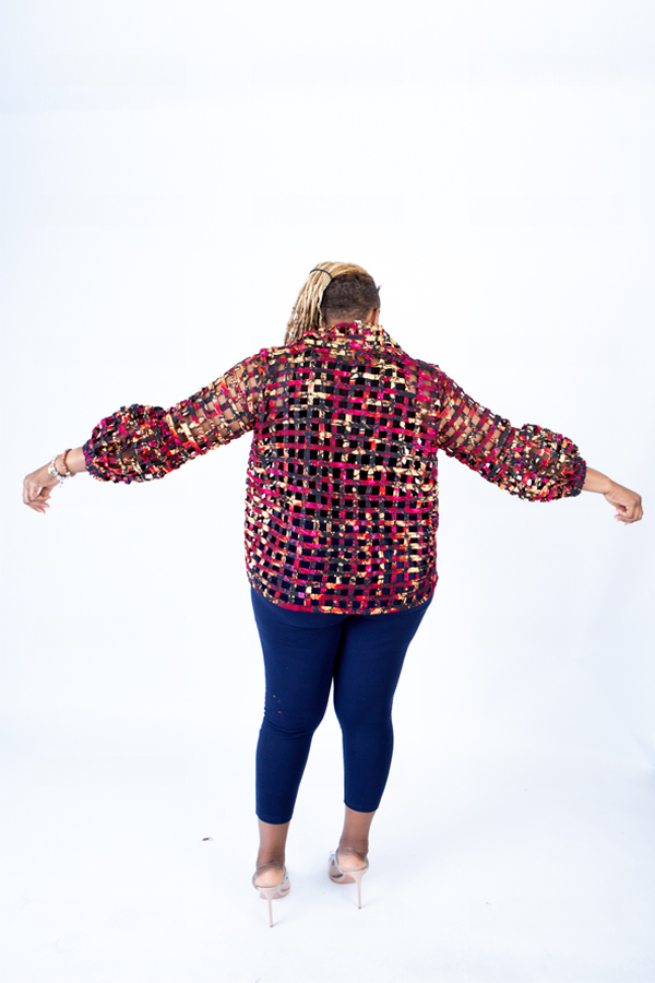 Ami Red Ankara Weaved Waist-Length Overthrow - Image 4