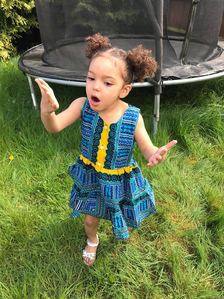 Blue & Yellow Dashiki Summer Party Dress Size 3-4 years