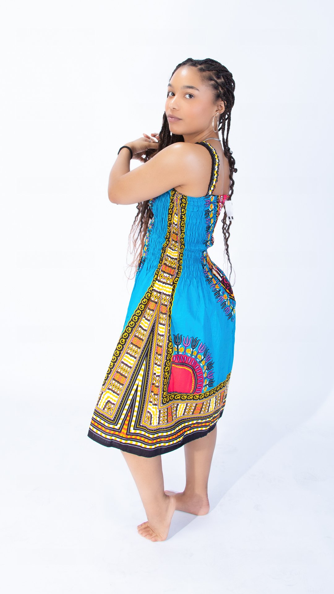 Vibrant Sarah Strap Dashiki Swing Dress Blue - Image 8