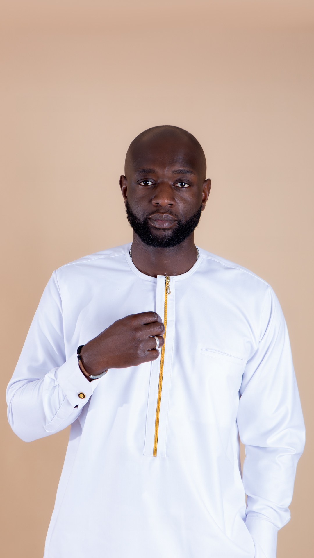 Alluring Sam Gold Zip White Traditional long Sleeve Suit - Image 3