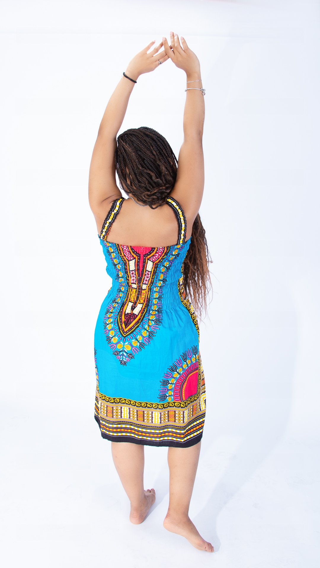 Vibrant Sarah Strap Dashiki Swing Dress Blue - Image 6