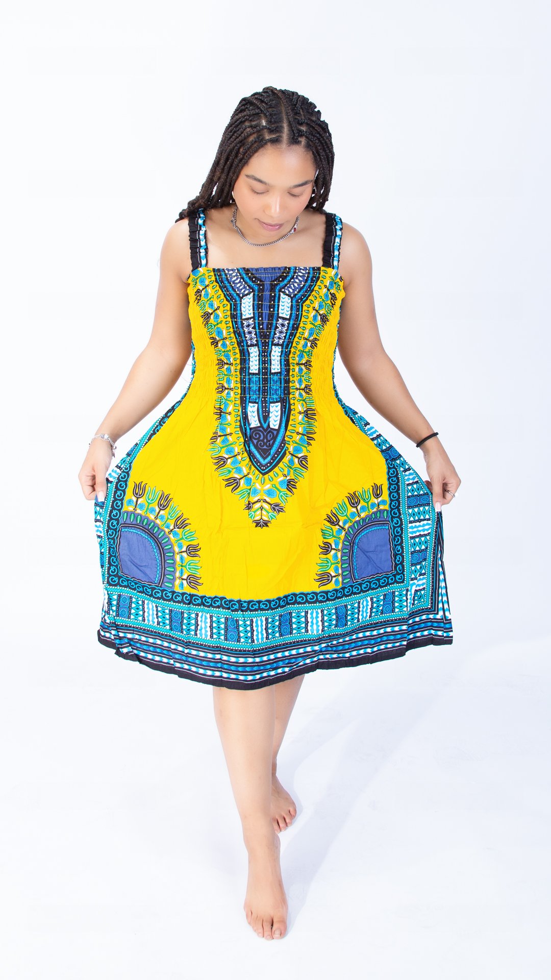 Vibrant Sarah Strap Dashiki Swing Dress Blue - Image 5