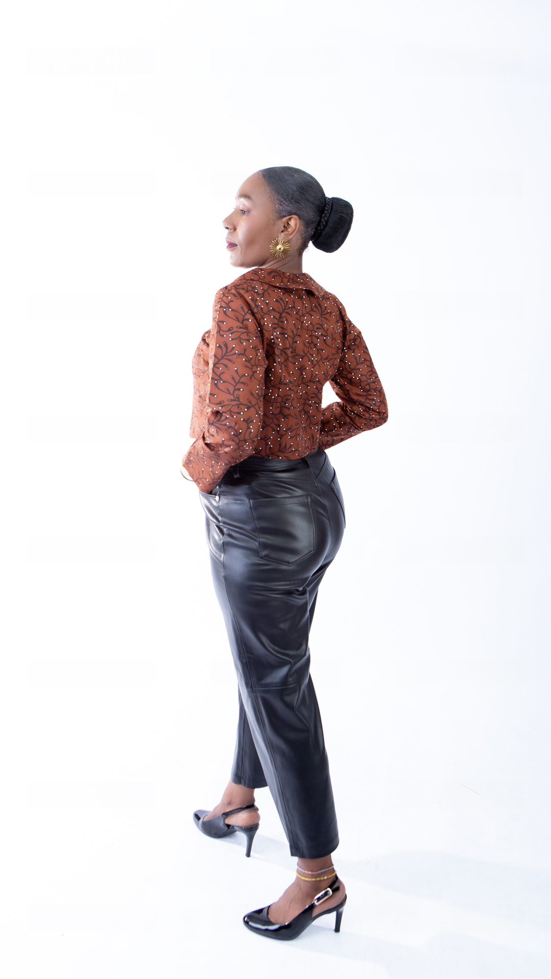 Anna Beautiful Deep Brown Ankara Print Cropped Jacket - Image 3