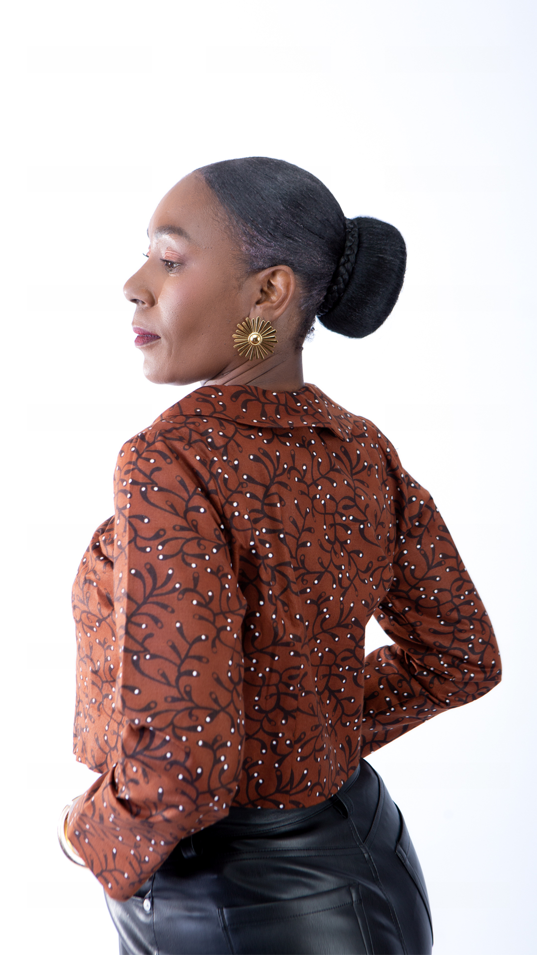 Anna Beautiful Deep Brown Ankara Print Cropped Jacket - Image 2