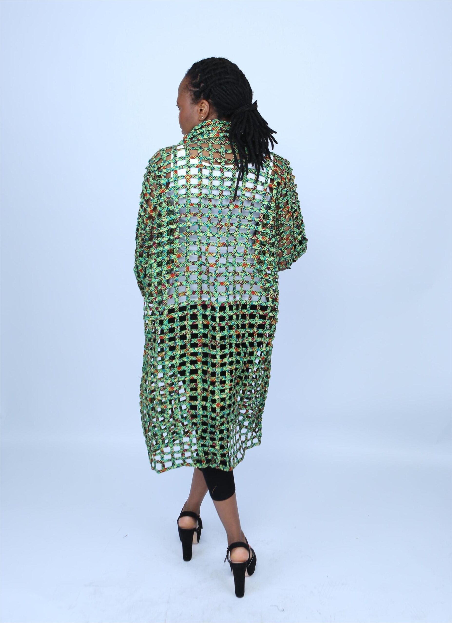 Green Ankara Weaved Puff-Sleeve Kimono - Himba - Image 4