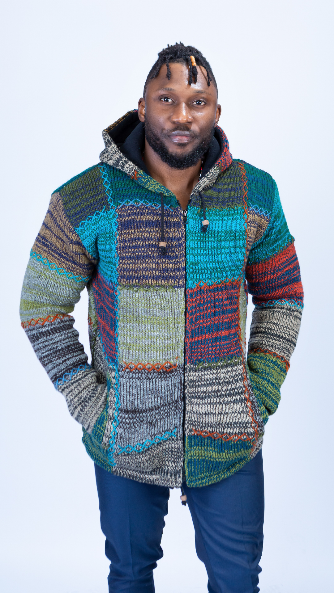 Woolen Hoodie Jumper in Blue Hues Quality Handmade - Image 6