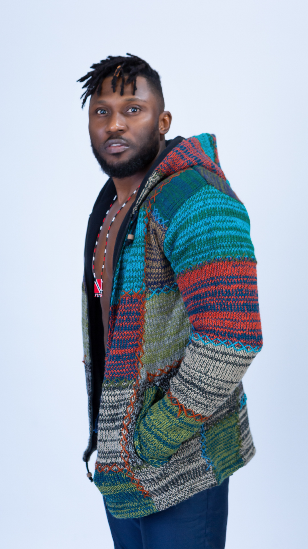 Woolen Hoodie Jumper in Blue Hues Quality Handmade - Image 5