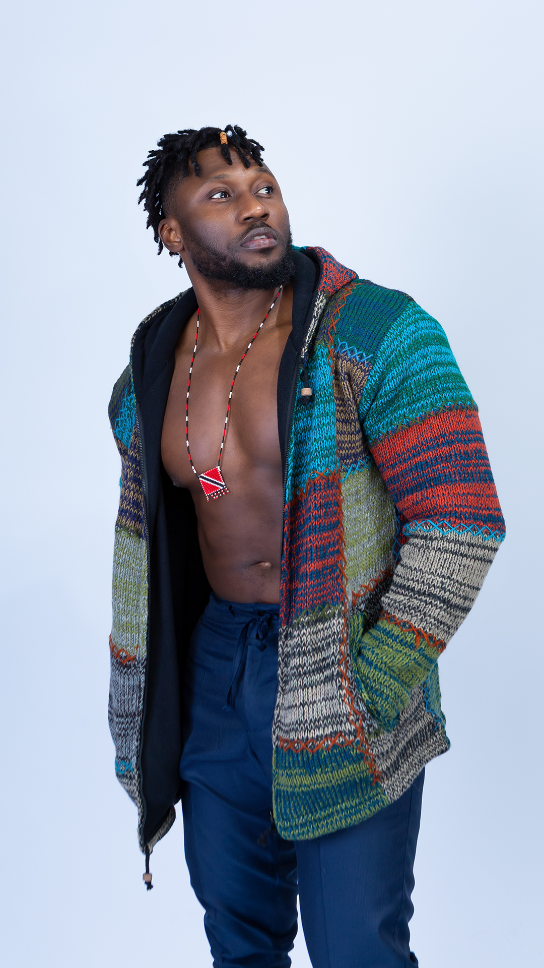 Woolen Hoodie Jumper in Blue Hues Quality Handmade - Image 4