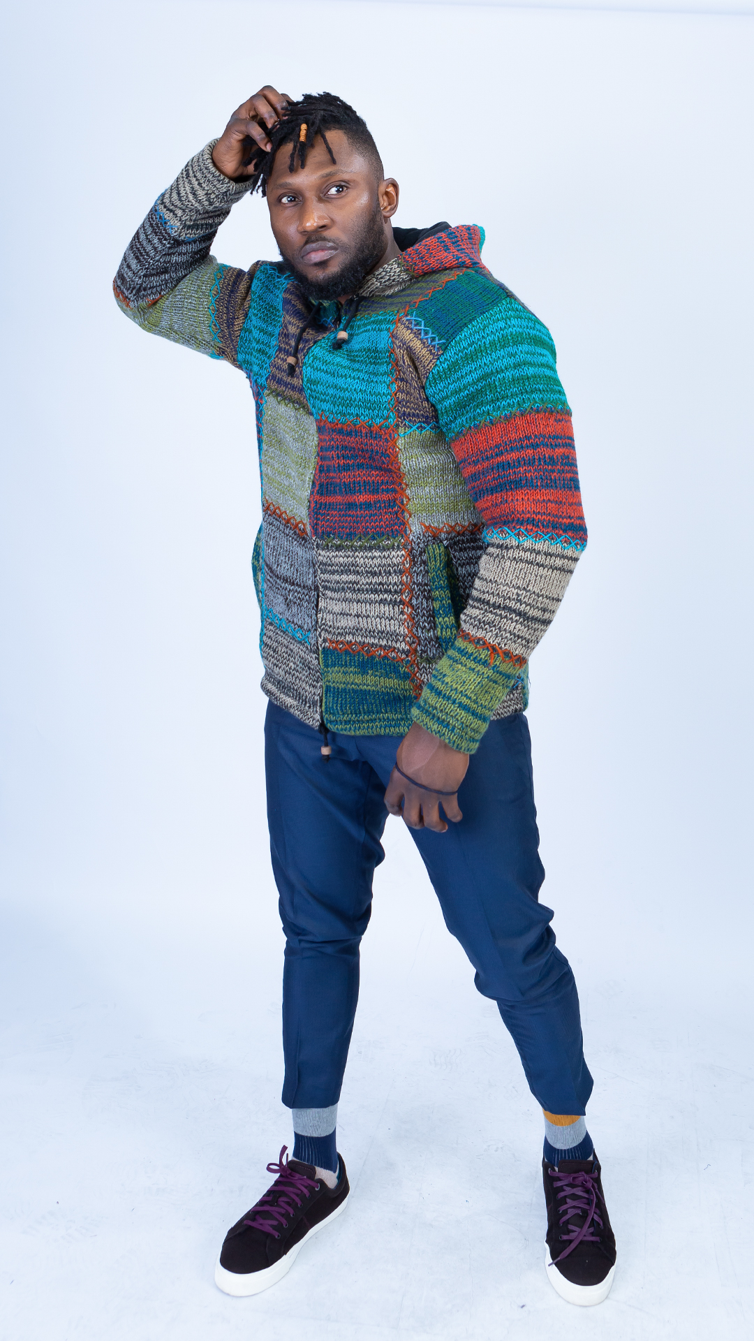 Woolen Hoodie Jumper in Blue Hues Quality Handmade - Image 3