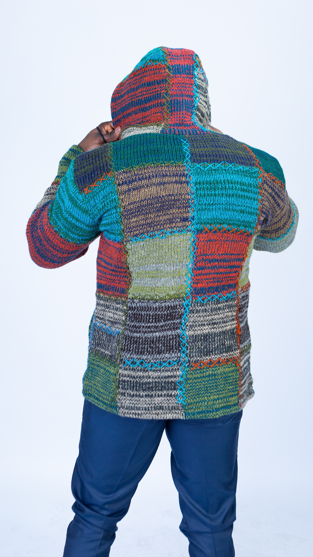 Woolen Hoodie Jumper in Blue Hues Quality Handmade - Image 2